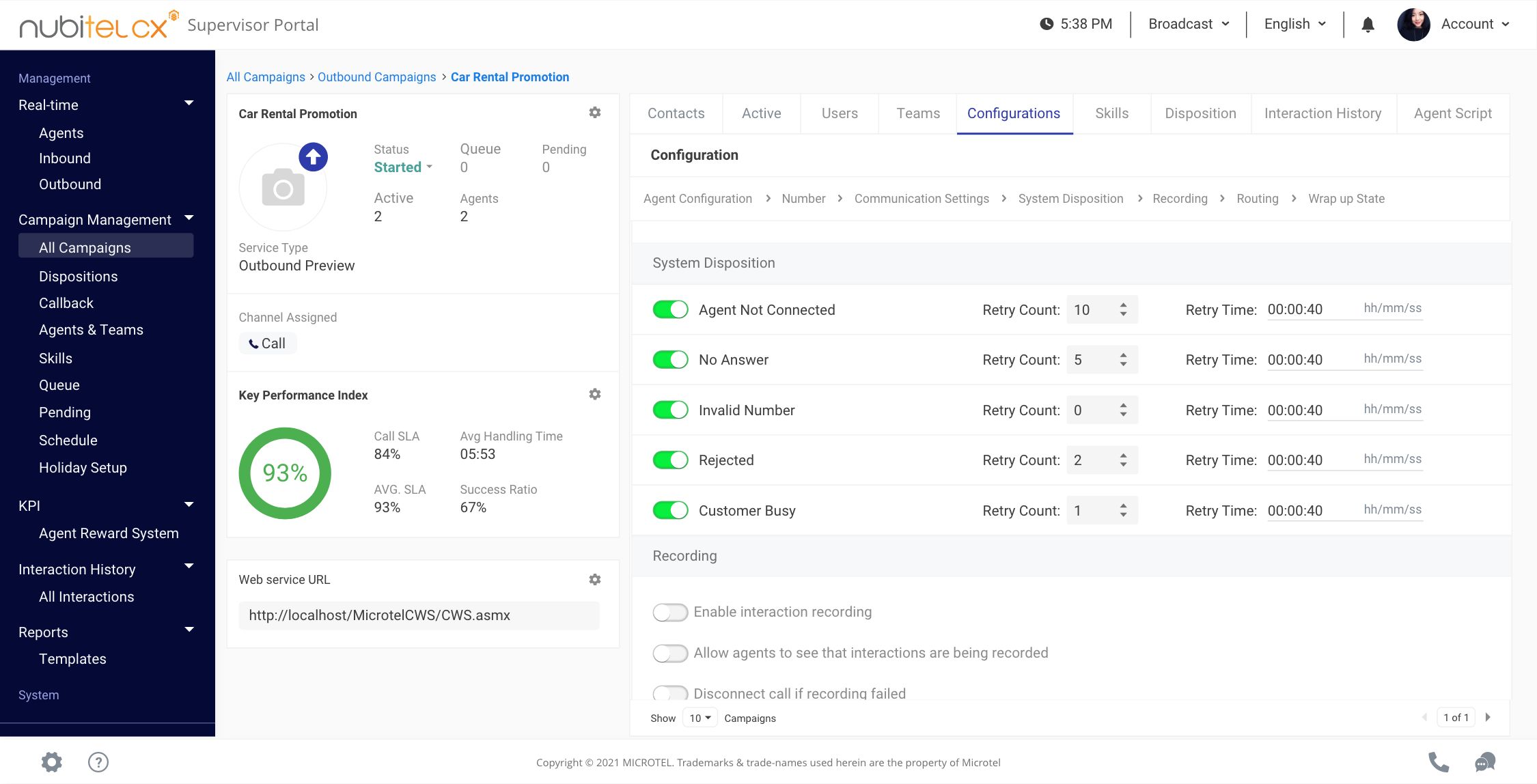 configure outbound campaign call settings