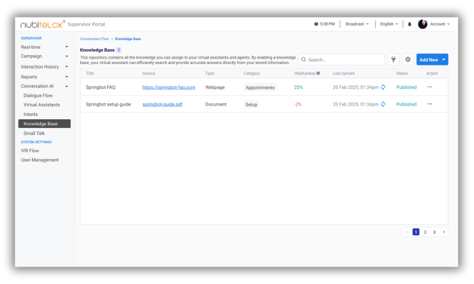 Conversational Flow - knowledge base
